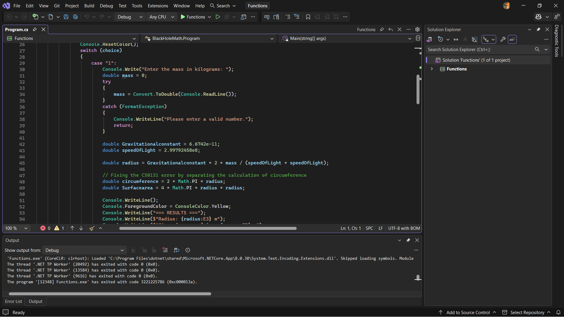 Black Hole Math development screenshot